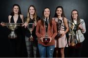 12 January 2017; Members of Shelbourn Ladies who were named to The Continental Tyres Women's National League Team of the Season, pictured, from left, Amanda McQuillan, Siobhan Killeen, Noelle Murray, Leanne Kiernan, and Pearl Slattery, holding trophies they won in the past year during the Continental Tyres Women's National League Awards ceremony at the (Arrol Suite) Guinness Storehouse in Dublin 8. Photo by Cody Glenn/Sportsfile