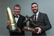 13 January 2017; Dundalk FC manager Stephen Kenny who won The SSE Airtricity Soccer Writers’ Association of Ireland Personality of the Year Award with Cork City goalkeeper Mark McNulty who won The SSE Airtricity Soccer Writers’ Association of Ireland Goalkeeper of the Year Award during The SSE Airtricity Soccer Writers’ Association of Ireland Awards 2016 at the Conrad Hotel in Dublin. Photo by David Maher/Sportsfile