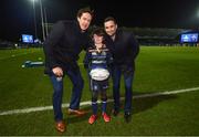 13 January 2017; Matchday mascot Andrew Tierney with Leinster's Dave Kearney and Mike McCarthy ahead of the European Rugby Champions Cup Pool 4 Round 5 match between Leinster and Montpellier at the RDS Arena in Dublin. Photo by Stephen McCarthy/Sportsfile