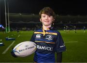 13 January 2017; Matchday mascot Andrew Tierney ahead of the European Rugby Champions Cup Pool 4 Round 5 match between Leinster and Montpellier at the RDS Arena in Dublin. Photo by Stephen McCarthy/Sportsfile