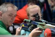 14 January 2017; Connie Richardson with coach Seán Baldwin taking part in parasport shooting during the Irish Paralympic Sport Expo at the National Sports Campus in Abbotstown, Dublin.  Photo by Eóin Noonan/Sportsfile
