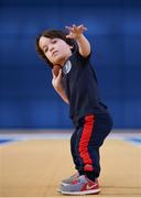 14 January 2017; Dylan Prendevile, age 12 from Clonlara Co. Clare competing in the shot put during the Irish Paralympic Sport Expo at the National Sports Campus in Abbotstown, Dublin.  Photo by Eóin Noonan/Sportsfile