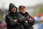 5 June 2011; Tyrone manager Mickey Harte, right, and his assistant manager Tony Donnelly watching on from the sideline in the closing minutes. Ulster GAA Football Senior Championship Quarter-Final, Healy Park, Tyrone v Monaghan, Omagh, Co. Tyrone. Picture credit: Oliver McVeigh / SPORTSFILE