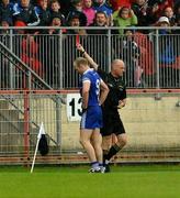 5 June 2011; Dick Clerkin, Monaghan, is sent off by Referee Cormac Reilly. Ulster GAA Football Senior Championship Quarter-Final, Healy Park, Tyrone v Monaghan, Omagh, Co. Tyrone. Picture credit: Michael Cullen / SPORTSFILE