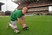 6 June 2011; Republic of Ireland's Paul McShane ties up his boots before squad training after it was announced by manager Giovanni Trapattoni that he will captain his country in their International friendly against Italy on Tuesday in Belgium. Republic of Ireland squad training, Stade Maurice Dufrasne, Liege, Belgium. Picture credit: David Maher / SPORTSFILE