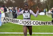 14 January 2017; Caroline Chepkoech Kipkirui of  Kenya crosses the line to win the Senior Womens race at the Antrim International Cross Country at the Greenmount Campus, Stormont, Co. Antrim. Photo by Oliver McVeigh/Sportsfile