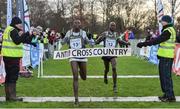 14 January 2017; Conseslus Kipruto, left, of Kenya finishes first ahead of Abraham Cheroben of Bahrain during the Senior Mens race at the Antrim International Cross Country at the Greenmount Campus, Stormont, Co. Antrim. Photo by Oliver McVeigh/Sportsfile