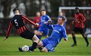 14 January 2017; Peter Ryan, right, of Ballynanty Rovers in action against Aaron Kelly of Rush Athletic. FAI Junior Cup in association with Aviva and Umbro – Round 6 Match, Rush Athletic v Ballynanty Rovers, St Catherine’s Park, Rush, Dublin. Televised for Eir Sport and Irish TV. The FAI Junior Cup Final will take place at Aviva Stadium on the 13th May 2016 - #RoadToAviva.  Photo by Brendan Moran/Sportsfile