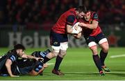 14 January 2017; Peter O’Mahony with the support of his Munster team-mate CJ Stander is tackled by Josh Strauss and Ali Price, right, of Glasgow Warriors during the European Rugby Champions Cup pool 1 round 5 match between Glasgow Warriors and Munster at Scotstoun Stadium in Glasgow, Scotland. Photo by Stephen McCarthy/Sportsfile