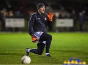 14 January 2017; Meath goalkeeper Joe Sheridan warms up before the start of the Bord na Mona O'Byrne Cup Group 3 Round 3 match between Laois and Meath at Stradbally, Co. Laois. Photo by Matt Browne/Sportsfile