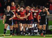 14 January 2017; Munster players celebrate after Francis Saili scored their first try during the European Rugby Champions Cup pool 1 round 5 match between Glasgow Warriors and Munster at Scotstoun Stadium in Glasgow, Scotland. Photo by Stephen McCarthy/Sportsfile