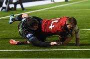 14 January 2017; Andrew Conway of Munster is tackled short of the try line by Lee Jones of Glasgow Warriors during the European Rugby Champions Cup pool 1 round 5 match between Glasgow Warriors and Munster at Scotstoun Stadium in Glasgow, Scotland. Photo by Stephen McCarthy/Sportsfile