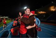 14 January 2017; Donnacha Ryan of Munster is congratulated by his father Matt following the European Rugby Champions Cup pool 1 round 5 match between Glasgow Warriors and Munster at Scotstoun Stadium in Glasgow, Scotland. Photo by Stephen McCarthy/Sportsfile