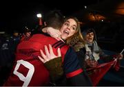 14 January 2017; Conor Murray of Munster is congratulated by his sister Sarah following the European Rugby Champions Cup pool 1 round 5 match between Glasgow Warriors and Munster at Scotstoun Stadium in Glasgow, Scotland. Photo by Stephen McCarthy/Sportsfile