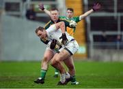 15 January 2017; Tommy Moolick of Kildare in action against Offaly goalkeeper Alan Mulhall during the Bord na Mona O'Byrne Cup Group 2 Round 3 match between Offaly and Kildare at O'Connor Park in Tullamore, Co Offaly. Photo by Piaras Ó Mídheach/Sportsfile