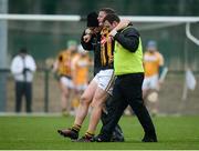 15 January 2017; Michael Walsh of Kilkenny is helped off the field after picking up an injury during the Bord na Mona Walsh Cup Group 2 Round 2 match between Kilkenny and Antrim at Abbotstown GAA Ground in Abbotstown, Co Dublin. Photo by Cody Glenn/Sportsfile