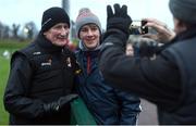 15 January 2017; Kilkenny manager Brian Cody takes a picture with Antrim supporter Dáire Stevenson following the Bord na Mona Walsh Cup Group 2 Round 2 match between Kilkenny and Antrim at Abbotstown GAA Ground in Abbotstown, Co Dublin. Photo by Cody Glenn/Sportsfile