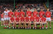 5 June 2011; The Cork team, back row, from left, Alan Quirke, Daniel Goulding, Eoin Cotter, Eoin Cadogan, Alan O'Connor, Fiachra Lynch, Ciaran Sheehan and Michael Shields, with, front row, from left, Paul Kerrigan, Patrick Kelly, John Miskella, Pauide Kissane, Aidan Walsh, Graham Cantr and Donncha O'Connor. Munster GAA Football Senior Championship Semi-Final, Cork v Waterford, Pairc Ui Chaoimh, Cork. Picture credit: Stephen McCarthy / SPORTSFILE