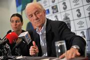 8 June 2011; Republic of Ireland manager Giovanni Trapattoni speaking during a press conference following last night's international friendly game against Italy. Republic of Ireland Press Conference, Clarion Hotel, Dublin Airport. Picture credit: David Maher / SPORTSFILE