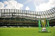 9 June 2011; A general view of the Heineken Cup trophy pitch side at the ERC announcement that Aviva Stadium is to host the Heineken Cup Final in 2013. Aviva Stadium, Lansdowne Road, Dublin. Picture credit: Barry Cregg / SPORTSFILE