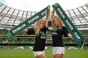 9 June 2011; Models Karena Graham and Eva Grasse, right, during a photocall ahead of the announcement that Damien Richardson is to be confirmed as the manager of the Airtricity XI for the inaugural 2011 Dublin Super Cup where they will play Celtic FC and Manchester City FC. Inter Milan will also be competing at the tournament. To purchase tickets, please visit www.dublinsupercup.com or ring Ticketmaster on 0818 719391. Airtricity League XI Manager Announcement, Aviva Stadium, Lansdowne Road, Dublin. Picture credit: Pat Murphy / SPORTSFILE