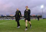 15 January 2017; Ulster's Andrew Trimble, right, and Rory Best ahead of the European Rugby Champions Cup Pool 5 Round 5 match between Exeter Chiefs and Ulster at Sandy Park in Exeter, England. Photo by Ramsey Cardy/Sportsfile