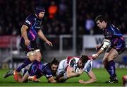 15 January 2017; Andrew Trimble of Ulster is tackled by Michele Campagnaro, left, and Ian Whitten of Exeter Chiefs during the European Rugby Champions Cup Pool 5 Round 5 match between Exeter Chiefs and Ulster at Sandy Park in Exeter, England. Photo by Ramsey Cardy/Sportsfile