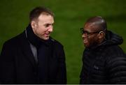 15 January 2017; BT Sport pundits Stephen Ferris, left, and Ugo Monye during the European Rugby Champions Cup Pool 5 Round 5 match between Exeter Chiefs and Ulster at Sandy Park in Exeter, England. Photo by Ramsey Cardy/Sportsfile