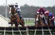 15 January 2017; Ex Patriot, with Rachael Blackmore up, left, clears the last ahead of Mengli Khan with Jack Kennedy up, right, on their way to winning the GreatValue Fairyhouse Membership Maiden Hurdle during the Fairyhouse Races in Fairyhouse, Co. Meath. Photo by David Fitzgerald/Sportsfile