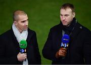 15 January 2017; BT Sport pundits Ruan Pienaar, left, and Stephen Ferris ahead of the European Rugby Champions Cup Pool 5 Round 5 match between Exeter Chiefs and Ulster at Sandy Park in Exeter, England. Photo by Ramsey Cardy/Sportsfile