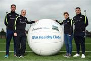 16 January 2017; The GAA launched the next stage of their pioneering project to transform Ireland's GAA clubs into ground-breaking healthy hubs. Pictured are from left to right Kilkenny hurler Michael Fennelly, Tyrone Manager Mickey Harte, Dr. Aoife Lane, Chairperson of the Women's Gaelic Players Association and Head of Department of Sport and Health Science in Athlone Institute of Technology, and Dublin footballer Philly McMahon, at the GAA Healthy Clubs launch at Craobh Chiarain GAA Club, Parnell Park in Donnycarney, Dublin. The launch intends to encourage more GAA clubs to get involved to support communities in pursuit of better physical, social and mental wellbeing. Photo by Cody Glenn/Sportsfile