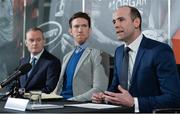 17 January 2017; Dermot Earley, right, talking during a press conference where he was introduced as new CEO of the GPA, alongside Séamus Hickey, centre, Chairman of the Board, and Seán Murphy, left, Member of the Selection Committee. Gaelic Players Association, Santry, Co Dublin. Photo by Seb Daly/Sportsfile