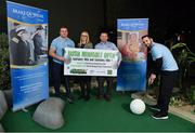 17 January 2017; At the announcement of the inaugural Irish Minigolf Open in Rainforest Adventure Golf, Dublin, are, from left, Leinster and Ireland rugby player Sean Cronin Marjut Ellis, Make-A-Wish Foundation, Darren O'Toole, General Manager, Rainforest Adventure Golf and minigolfer Greg Keeley. This is Ireland’s first World Minigolf Federation event and it takes place across Saturday February 18th and Sunday February 19th, in Rainforest Adventure Golf. With two titles up for grabs; Irish Open Champion and Irish National Champion, Rainforest are encouraging players of all levels to compete, where they will then get the chance to cash in on a prize fund in excess of €3,500. Interested golfers are encouraged to register online via the Rainforest Adventure Golf Facebook page at www.facebook.com/RainforestAdventureGolf/. Rainforest Adventure Golf are subsidising 50% off the fee for local players to encourage participation. The competition is open to both males and females aged 16 years or older. Rainforest Adventure Golf, Dundrum, Co Dublin. Photo by Brendan Moran/Sportsfile