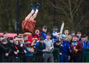 17 January 2017; Glenstal Abbey supporter Darren Halpenny performs some acrobatics infront of the St. Clement's College supporters during half time of the Clayton Hotels Munster Schools Senior Cup 1st Round match between Glenstal Abbey and St. Clement's College at the University of Limerick in Limerick. Photo by Diarmuid Greene/Sportsfile