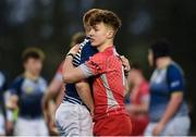 17 January 2017; Ronan Quinn of Glenstal Abbey and John Flynn of St. Clement's College exchange a handshake after the Clayton Hotels Munster Schools Senior Cup 1st Round match between Glenstal Abbey and St. Clement's College at the University of Limerick in Limerick. Photo by Diarmuid Greene/Sportsfile