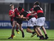 17 January 2017; Robert McGovern of CUS is tackled by Marco Lyons of The High School during the Bank of Ireland Fr Godfrey Cup Round 2 match between CUS and The High School at Donnybrook Stadium in Donnybrook, Dublin. Photo by Cody Glenn/Sportsfile