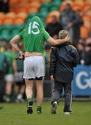 12 June 2011; A dejected James Glancy, Leitrim, with a supporter at the end of the game. Connacht GAA Football Senior Championship Semi-Final, Leitrim v Roscommon, Páirc Seán Mac Diarmada, Carrick-on-Shannon, Co. Leitrim. Picture credit: David Maher / SPORTSFILE