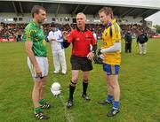 12 June 2011; Referee Pat McEnaney tosses a coin between the Leitrim captain, James Glancy, and the Roscommon captain, Peter Domican, before the game. Connacht GAA Football Senior Championship Semi-Final, Leitrim v Roscommon, Páirc Seán Mac Diarmada, Carrick-on-Shannon, Co. Leitrim. Picture credit: Barry Cregg / SPORTSFILE