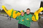 12 June 2011; Ethan Bohan, left, age 7 and his brother Oisin, age 9, from Carrick on Shannon, Co. Leitrim, before the start of the game. Connacht GAA Football Senior Championship Semi-Final, Leitrim v Roscommon, Páirc Seán Mac Diarmada, Carrick-on-Shannon, Co. Leitrim. Picture credit: David Maher / SPORTSFILE