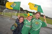 12 June 2011; Leitrim supporters, from left, Kayle Maguire, age 7, with her brother Daniel, age 10, and sister Charlene, age 12, from Drumkeerin, Co. Leitrim, before the game. Connacht GAA Football Senior Championship Semi-Final, Leitrim v Roscommon, Páirc Seán Mac Diarmada, Carrick-on-Shannon, Co. Leitrim. Picture credit: David Maher / SPORTSFILE