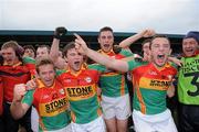 12 June 2011; Carlow players, from left, Padraig Murphy, Kieran Nolan, Eoghan Ruth, and Darragh Foley celebrate after the final whistle. Leinster GAA Football Senior Championship Quarter-Final, Carlow v Louth, O'Moore Park, Portlaoise, Co. Laois. Picture credit: Matt Browne / SPORTSFILE