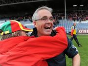 12 June 2011; Carlow manager Luke Dempsey is congratulated after the game by a supporter. Leinster GAA Football Senior Championship Quarter-Final, Carlow v Louth, O'Moore Park, Portlaoise, Co. Laois. Picture credit: Matt Browne / SPORTSFILE