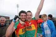12 June 2011; Carlow players Shane Redmond and Darragh Foley, 9, celebrate after the final whistle. Leinster GAA Football Senior Championship Quarter-Final, Carlow v Louth, O'Moore Park, Portlaoise, Co. Laois. Picture credit: Matt Browne / SPORTSFILE