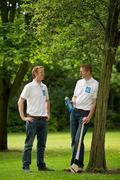 13 June 2011; Lucozade Sport Ambassadors, Colm Cooper, left, and Henry Shefflin, are pictured at the brand’s injury prevention and recovery information day. Scientific research has shown that dehydration impairs performance. At 4% weight loss through sweating, the capacity of muscles to work declines and athletes are more likely to pick up an injury. Lucozade Sport is used by top athletes before and after each game and training session to help prevent injury and speed up recovery time if an injury occurs. Lucozade Sport Injury Prevention & Recovery Information day with Colm Cooper and Henry Shefflin, WHPR Offices, 6 Ely Place, Dublin. Picture credit: Brendan Moran / SPORTSFILE