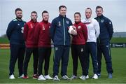 18 January 2017; IT Carlow has been successfully running two sports courses, in conjunction with the Football Association of Ireland, with students qualifying with BA in Sports Management and Coaching or BA in Sports Coaching and Business Management.  Graduates from the course are now working in various roles within the sports industry around the world, including prominent positions at clubs like Manchester United as well as the SSE Airtricity League and Continental Tyres Women's National League.  Now, course coordinator Luke Hardy is hoping to attract the best possible candidates for the new academic year and outline the benefits of the two courses. Pictured at the IT Carlow Sports Course launch are Luke Hardy, centre, IT Carlow Course Leader, with, from left, course graduate Craig Sexton, coach of the Bohemian FC under-19 team, Anthony McAlavey, IT Carlow course student and Waterford player Jonny Bonner, IT Carlow course student and Finn Harps player, Rachel Graham IT Carlow course students and Shelbourne Ladies player, Micheal Schlingermann, IT Carlow course graduate, and Sligo Rovers player and Tom Elmes Programme Assistant at IT Carlow. FAI National Training Centre, Abbotstown, Co Dublin. Photo by Matt Browne/Sportsfile