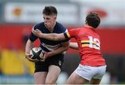 18 January 2017; Joseph Gannon of Crescent College Comp is tackled by Robert Hedderman of Christian Brothers College during the Clayton Hotels Munster Schools Senior Cup 1st Round match between Christian Brothers College and Crescent College Comp at Irish Independent Park in Cork. Photo by Eóin Noonan/Sportsfile