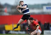 18 January 2017; Mark Shanahan of Crescent College Comp is tackled by John O'Hea of Christian Brothers College during the Clayton Hotels Munster Schools Senior Cup 1st Round match between Christian Brothers College and Crescent College Comp at Irish Independent Park in Cork. Photo by Eóin Noonan/Sportsfile