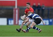 18 January 2017; John O'Hea of Christian Brothers College is tackled by Sheehan Faloon of Crescent College Comp during the Clayton Hotels Munster Schools Senior Cup 1st Round match between Christian Brothers College and Crescent College Comp at Irish Independent Park in Cork. Photo by Eóin Noonan/Sportsfile