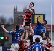 18 January 2017; Gavin Parr of Kilkenny College contests a lineout with Franklin Obiekwe, left, and Joe Higgins, right, of Wilsons Hospital during the Bank of Ireland Vinnie Murray Cup Round 2 match between Kilkenny College and Wilsons Hospital at Donnybrook Stadium in Donnybrook, Dublin. Photo by Cody Glenn/Sportsfile