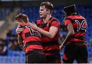 18 January 2017; Mark Braithwaite, left, of Kilkenny College is congratulated by team-mate Stuart Dudley after scoring a try during the Bank of Ireland Vinnie Murray Cup Round 2 match between Kilkenny College and Wilsons Hospital at Donnybrook Stadium in Donnybrook, Dublin. Photo by Cody Glenn/Sportsfile